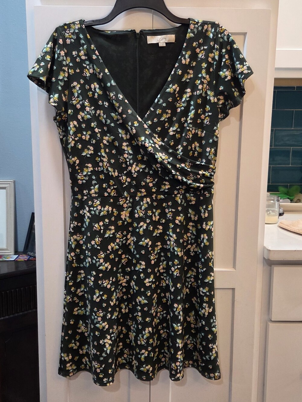 LOFT Dark Green Floral Wrap Dress